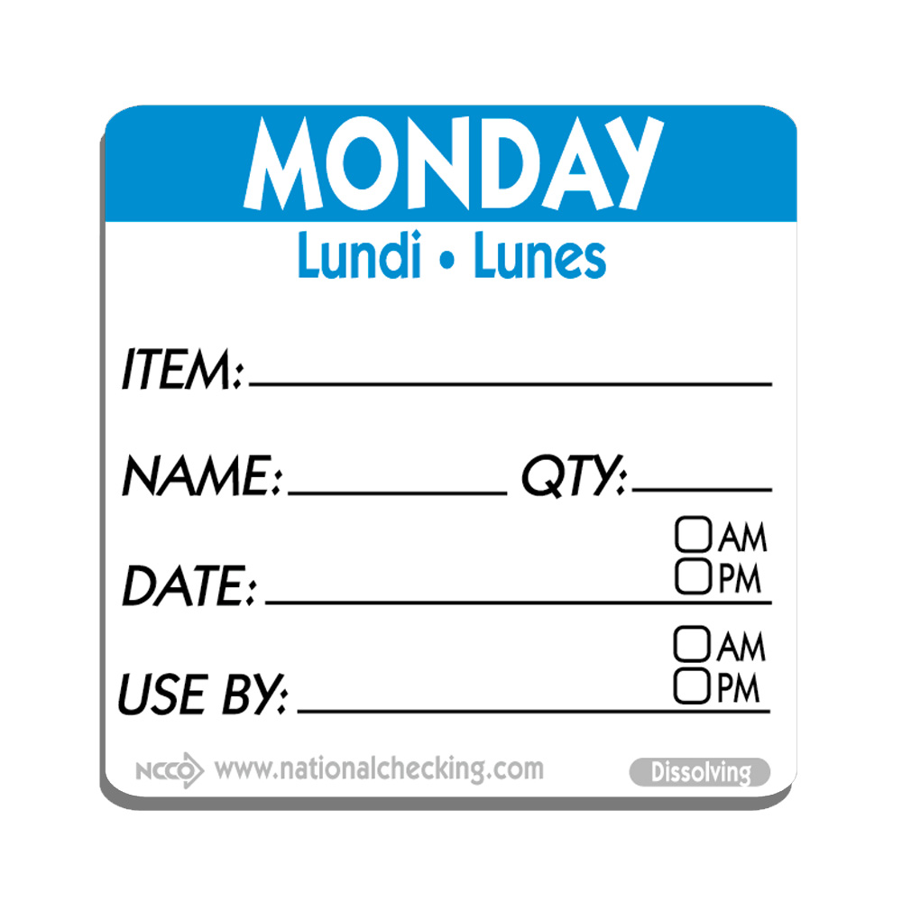 DIDU2201 Blue 2"x2" Label "Use By Monday" 250/cs - DIDU2201 LABEL 2x2 USE BY MON