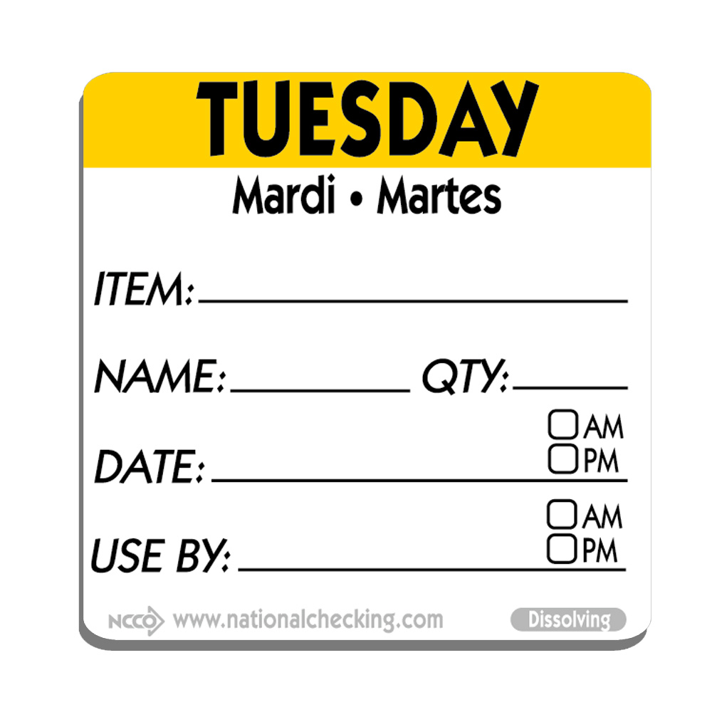 DIDU2202 Yellow 2"x2" Label "Use By Tuesday"      250/cs