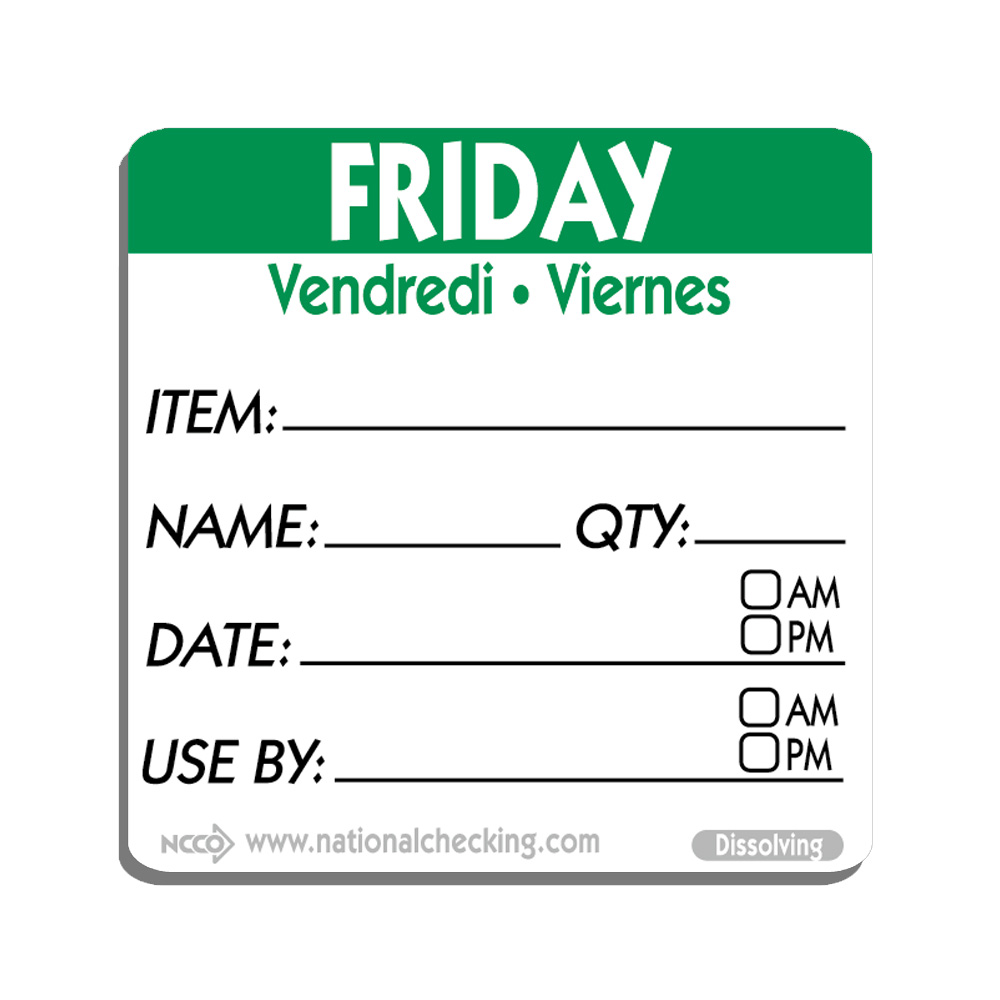 DIDU2205 Green 2"x2" Label "Use By Friday" 250/cs - DIDU2205 LABEL 2x2 USE BY FRI