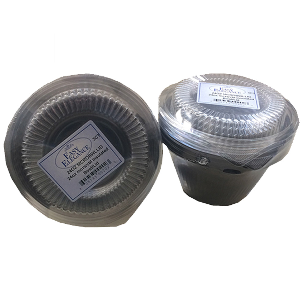 CVP24MCRBWLLID Easy Elegance Black 24 oz. Microwavable Insulated Bowl with Dome Lid Combo 30/3