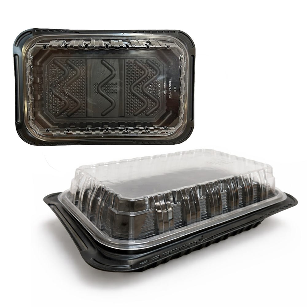 YCNC300800NH Meal Master Black 8.5"x4" Microwavable Medium Chicken Barn Box with Clear Dome Lid