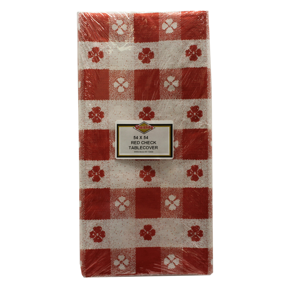 5454TC Red Checkered 54"x54" Plastic Table Cover 24/cs