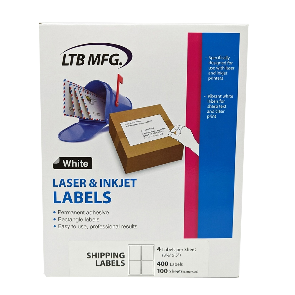 004-100 Laser & Inkjet Labels  4 Labels 3.5"x5"   per sheet/100 Sheets 10/cs