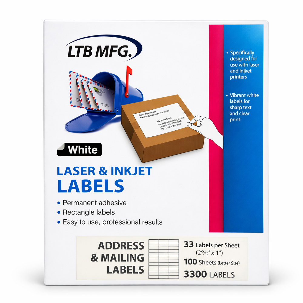 033-100 Laser & Inkjet Labels  33 Labels 2        13/16"x1" per sheet/100 Sheets 10/cs