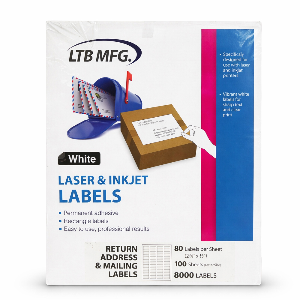 080-100 Laser & Inkjet Labels 80 Labels 2 3/4"x.5"per sheet/100 Sheets 10/cs