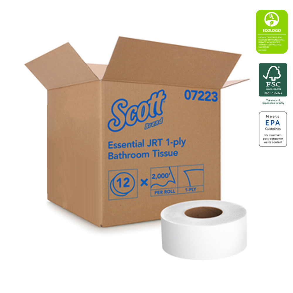 07223 Scott Bathroom Tissue White 1 ply Junior Jumbo Roll 3.55"x2000' 12/cs
