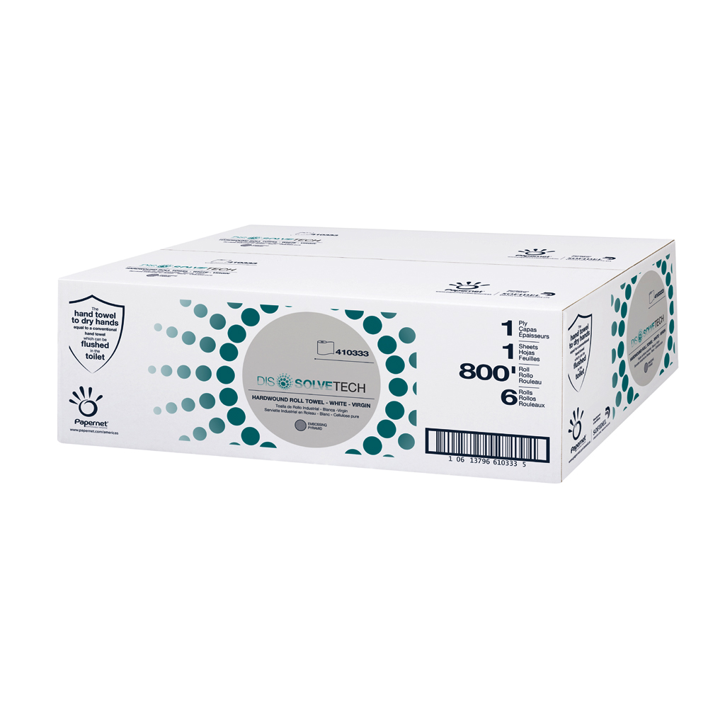 410333 Dissolve Tech White 7.83"x800' Hardwound   Roll Towel 6/cs