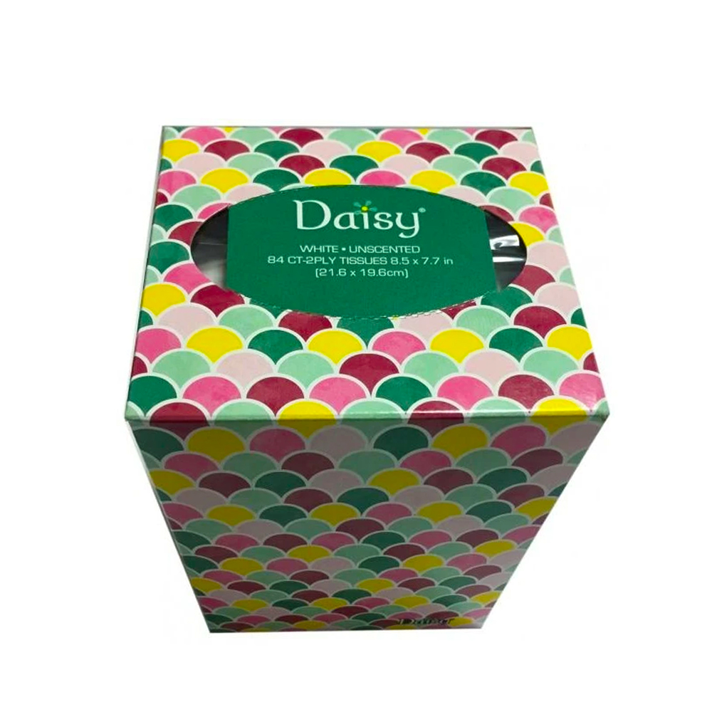 10084 Daisy Facial Tissue White 2 ply Cube/Boutique 7.7"x8.5" 84 Sheets 36/cs