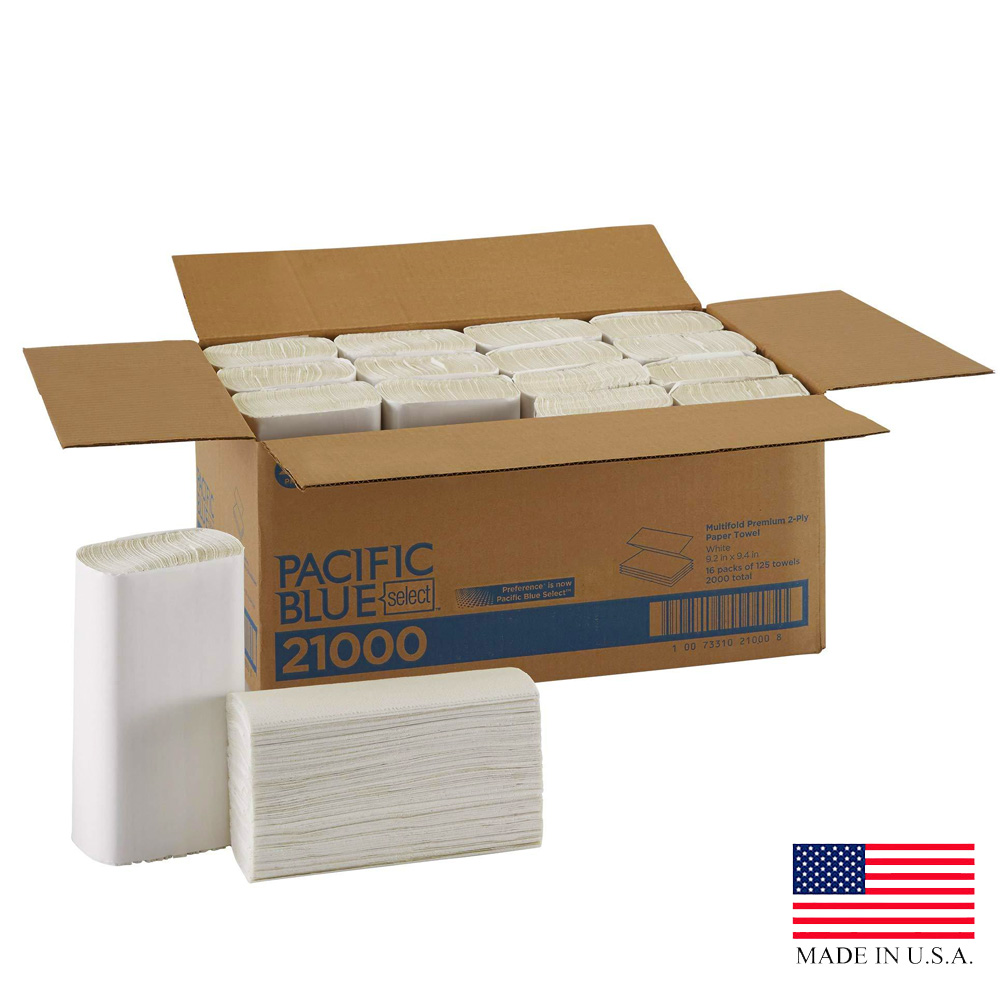 21000 Pacific Blue Premium Multi-Fold Towel White 2 ply 9.25"x9.25"x9.5"  16/125 cs