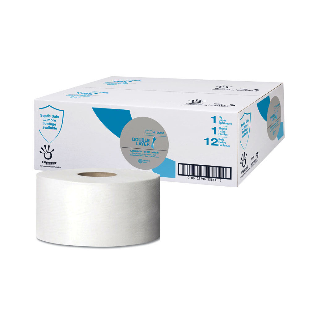 410051 White 3.5"x750' 1 ply Jumbo Roll Toilet Tissue 12/cs
