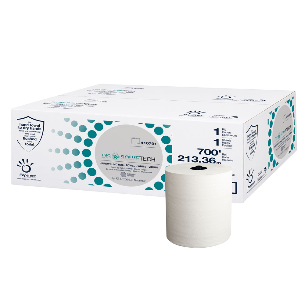 410791 Dissolve Tech White 700' 1 ply Hardwound Roll Towel 6/cs