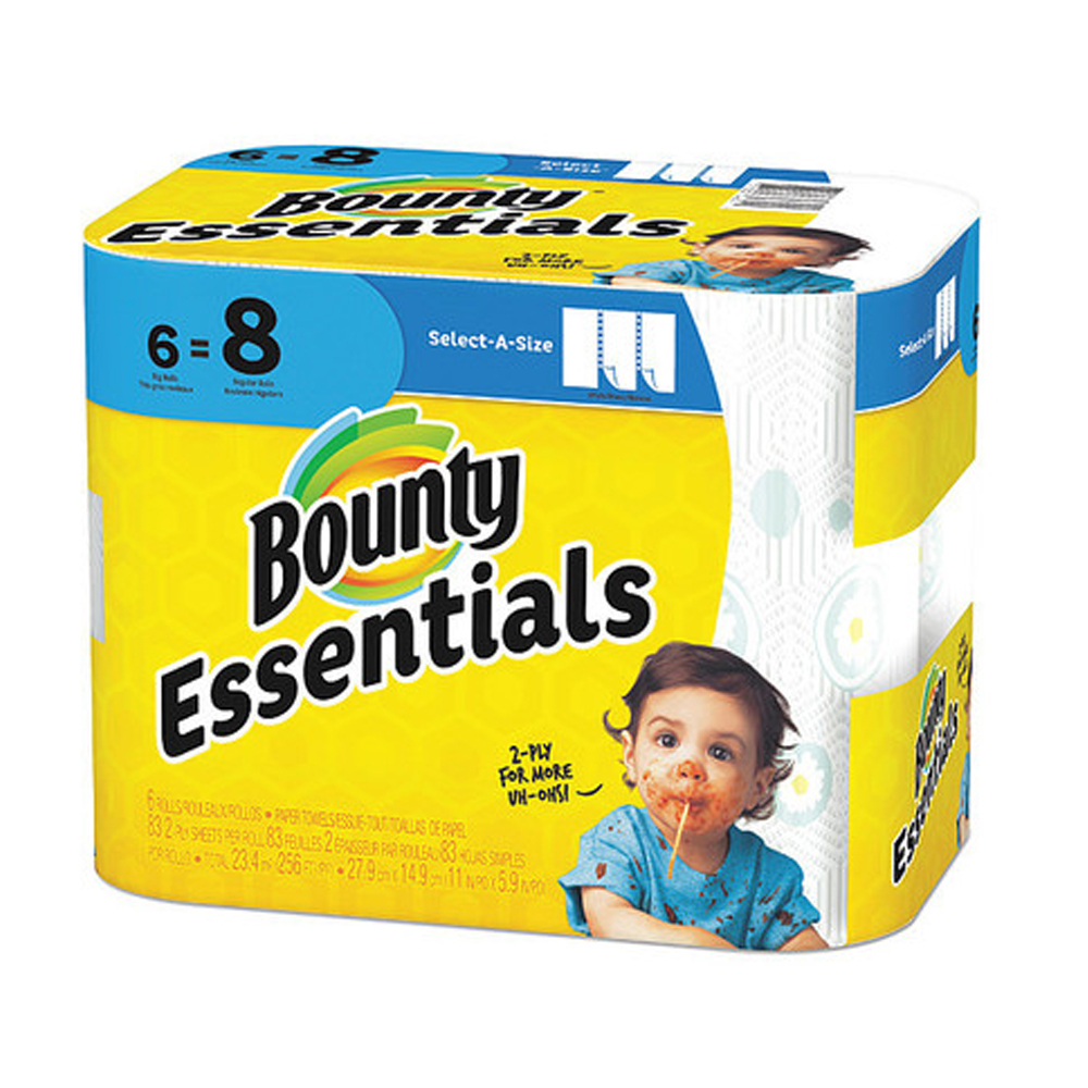 74651 Bounty Kitchen Roll Towel White 2 ply  Select-A-Size 11"x5.9" 83 Sheet 6 Rolls 6/83 cs - 74651 BNTY ESSNTL SAS 83ct 6pk