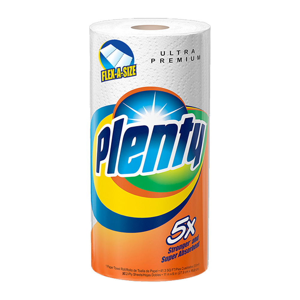 10006665 Plenty Kitchen Roll Towel White 2 ply Ultra Premium Flex-A-Size 11"x6" 90 Sheet 15/90