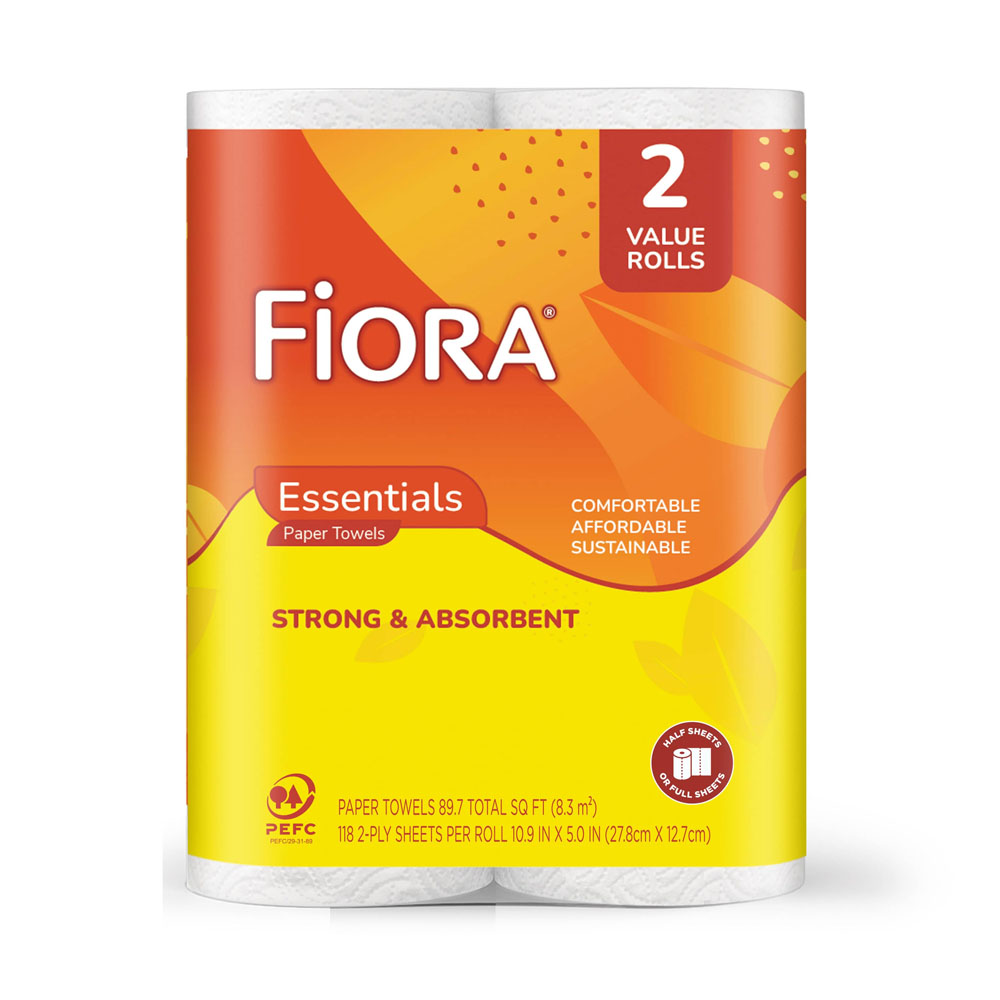 442002 Fiora White 2 ply Roll Towel 118 Sheets    2/12 cs