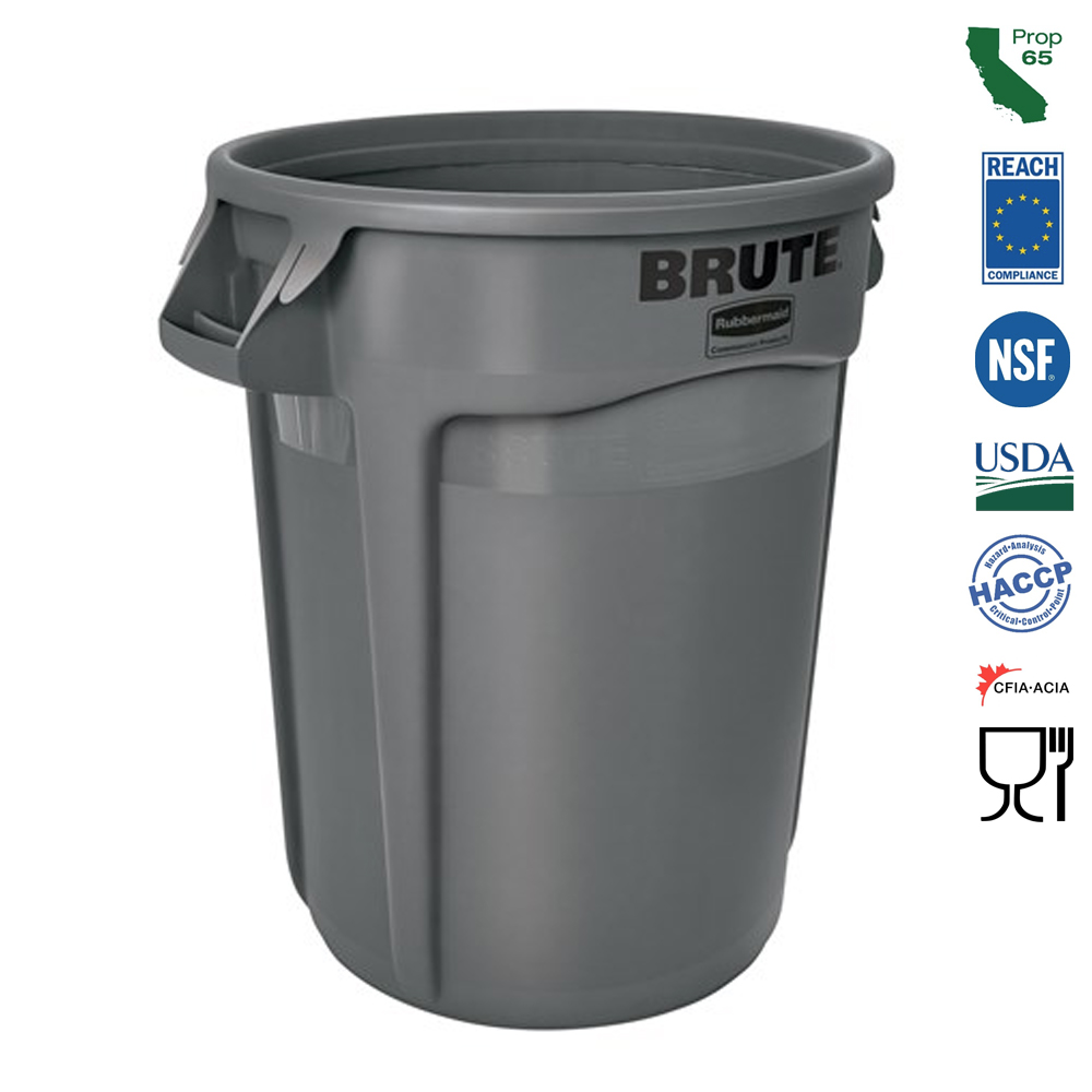 264360GRAY Brute Grey 44 Gal. Vented Waste Bin 1 ea. - 264360GRAY 44GL VENT WASTE BIN