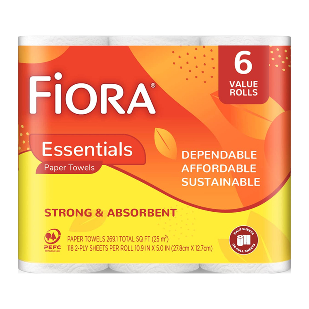 442001 Fiora Essentials White 2 ply Roll Towel 118 Sheets 4/6 cs