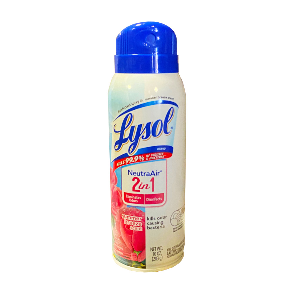 99908 Lysol 10 oz. 2-in-1 Disinfectant and Odor   Eliminator Spray with Summer Breeze Scent 6/c