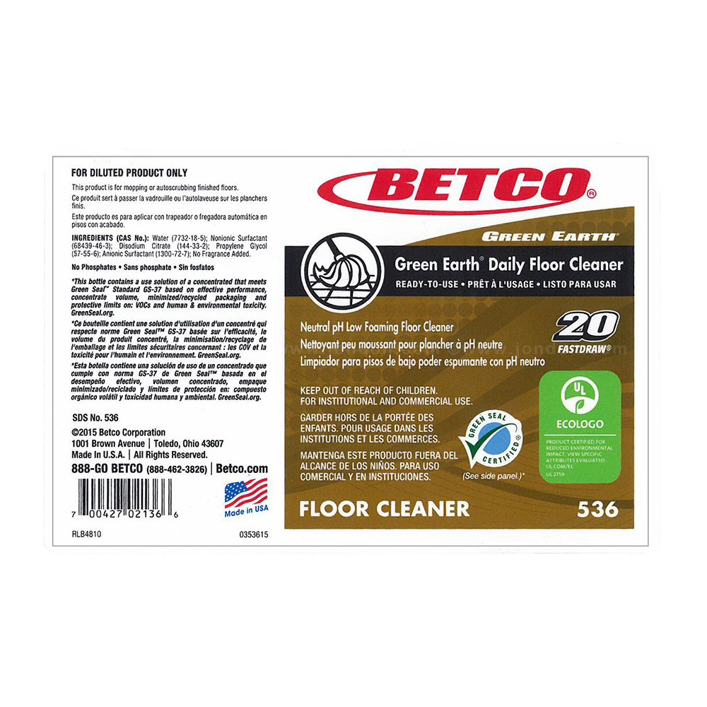 5369090 Green Earth Floor Cleaner Label ONLY 1 ea.