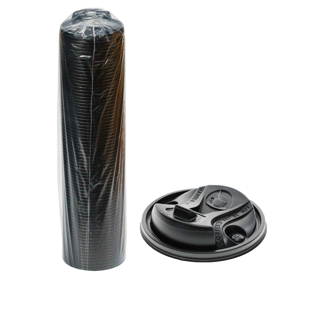 YLHC16E Black 12-24 oz. Plastic Hot Cup Lock Tab Dome Lid Bulk 900/cs