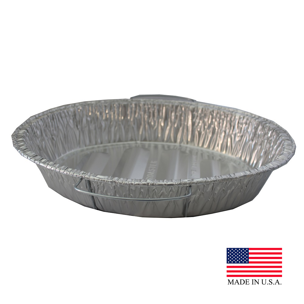7211-50 Aluminum  18"x14"x3 3/8" Oval Roaster Pan with Handles and Rack 50/cs