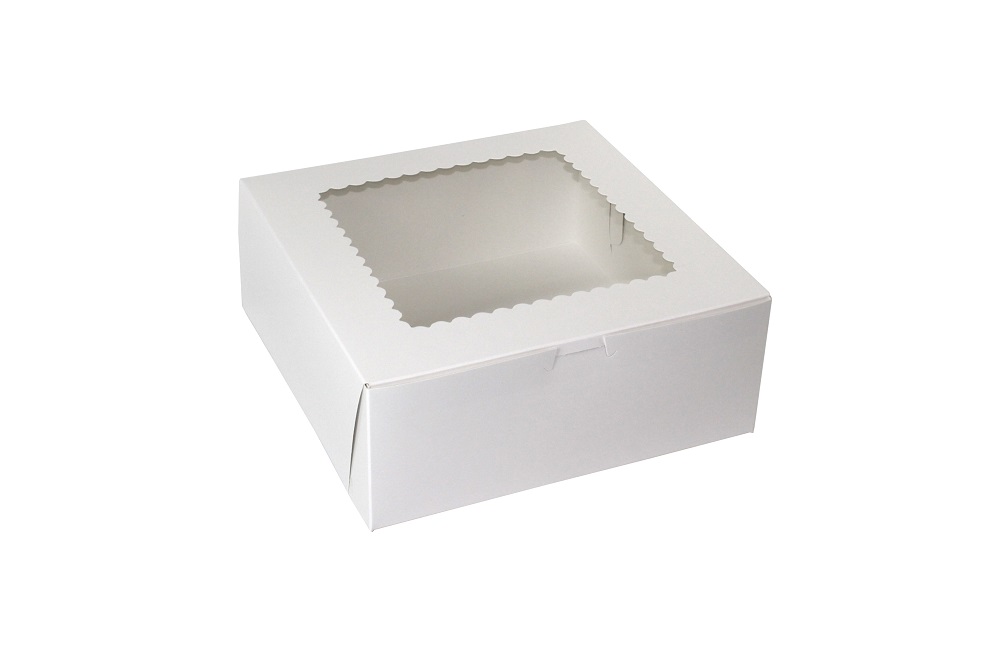 10104W Cupcake Box 10"x10"x4" White Recycled Cardboard 1 pc Window Box w/ Lock Corner 100/BD