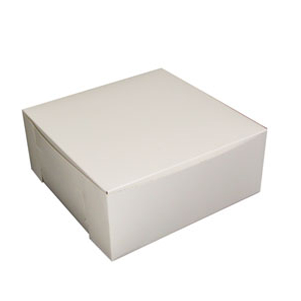 12125B-261 Cake Box 12"x12"x5" White Clay Coated   Recycled Cardboard 1 pc Lock Corner 100/BD