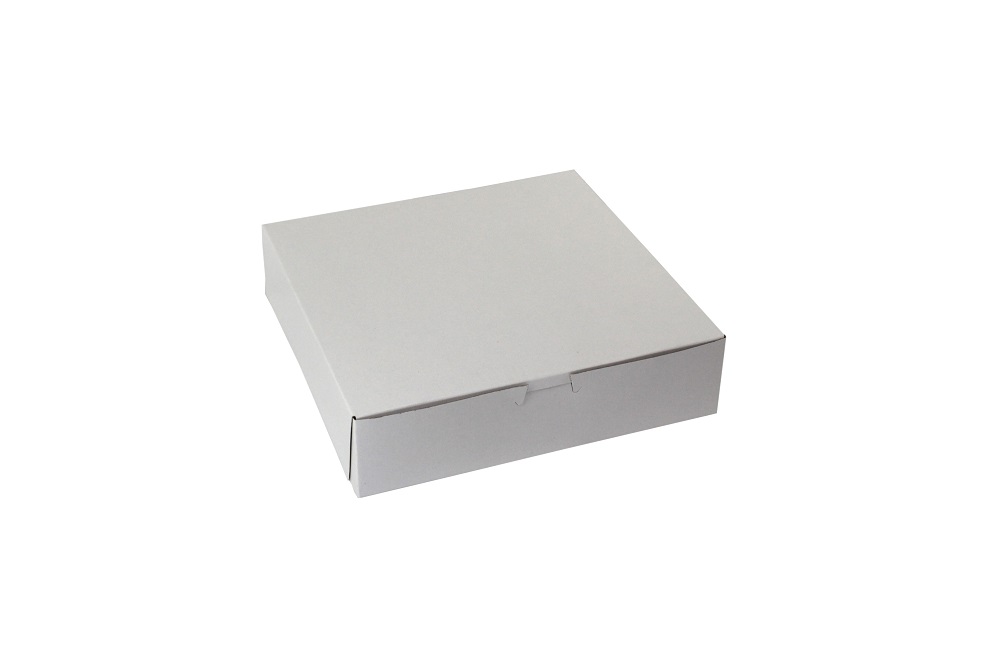 10102B/DP4-261 Bakery Box 10"x10"x2" White Cardboard 1 pc Lock Corner 25/4 cs