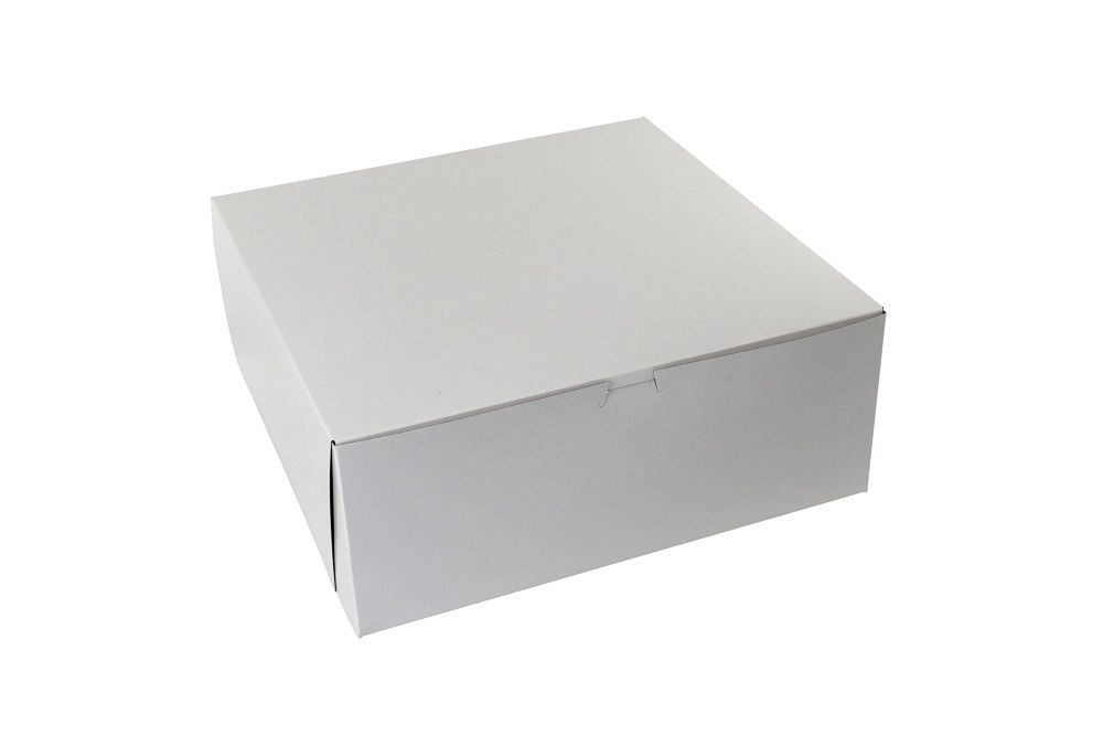 14145B-261 Cake Box 14"x14"x5.5" White Clay       Coated Recycled Cardboard 1 pc Lock Corner 50