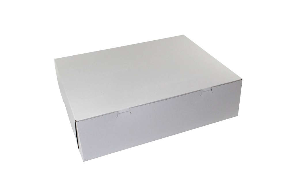 18455B-261 Cake Box 18"x14"x5" White Clay Coated   Recycled Cardboard 1 pc Lock Corner 50/PK