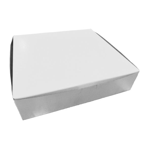 10102B-261 Cake Box 10"x10"x2.5" White Recycled   Cardboard 1 pc Lock Corner 250/BD