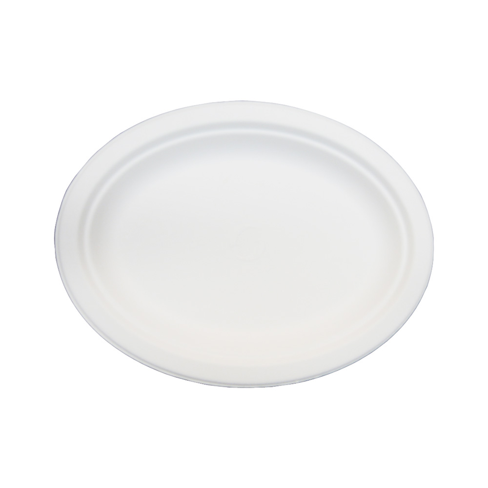 TW-POO-016 Evolution White 7.5"x10" Oval Bagasse Platter 4/125 cs