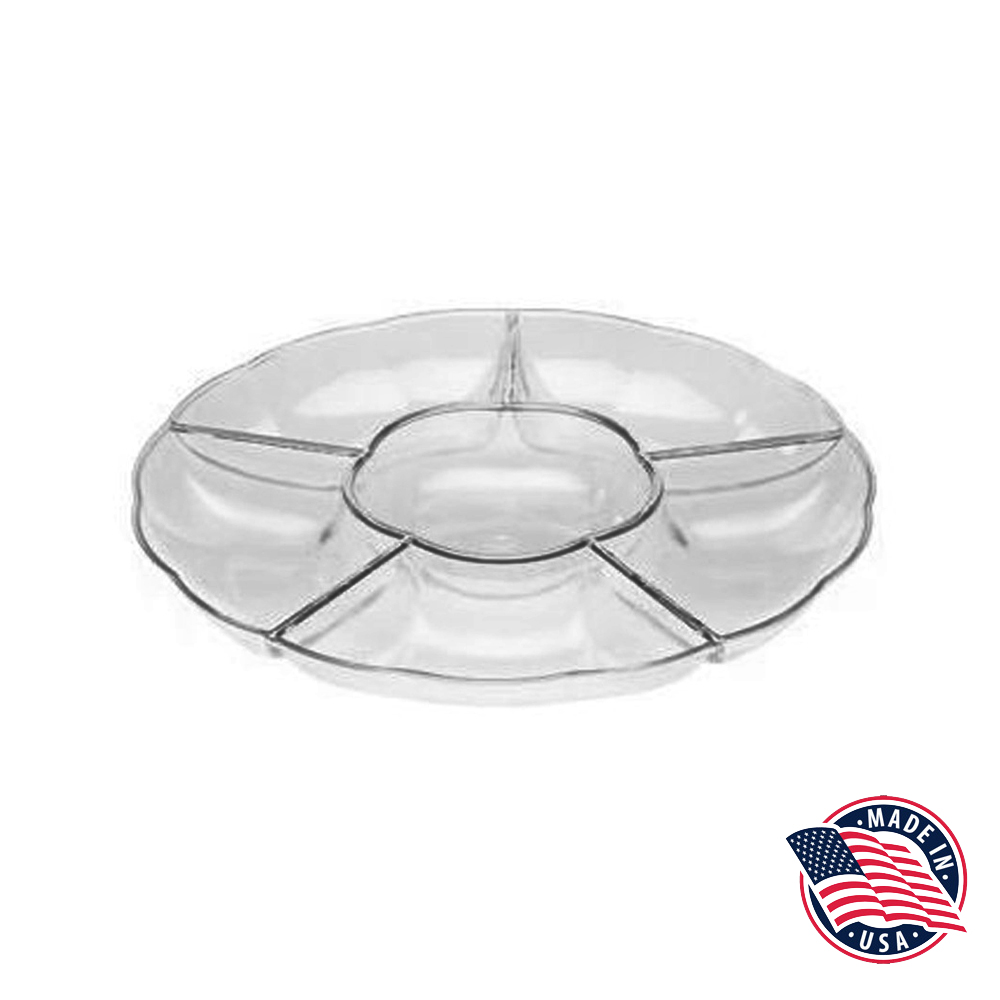 285 Contemporary Clear 13" 6 Compartment Plastic Scalloped Tray 12/cs