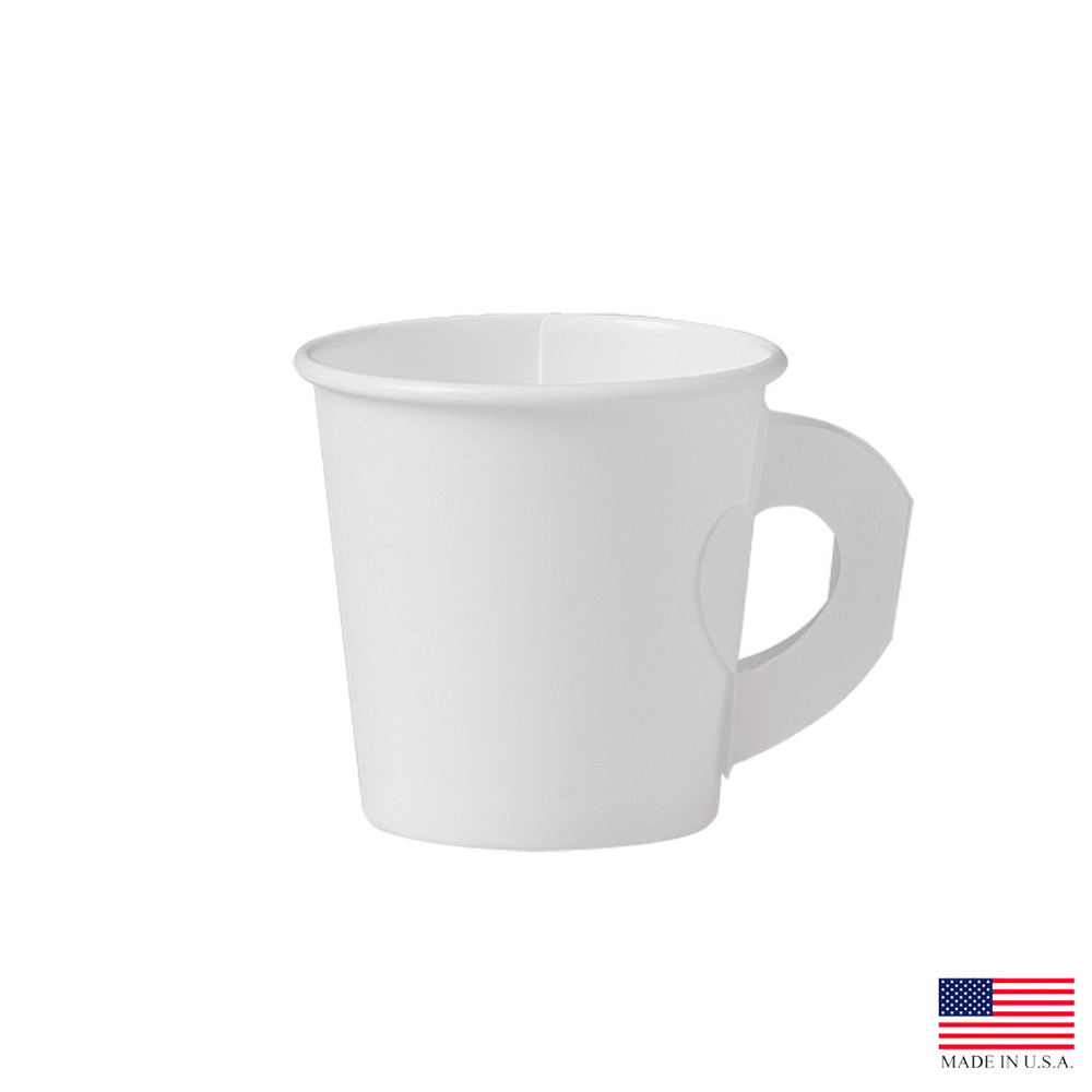 374HW-2050 White 4 oz.  Poly Coated Paper Hot Cups with Handle 20/50 cs
