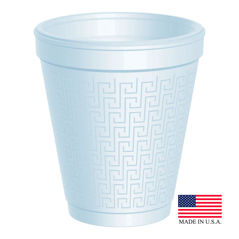 8KY8 White 8 oz. Foam Cups with Greek Key Design   40/25 cs