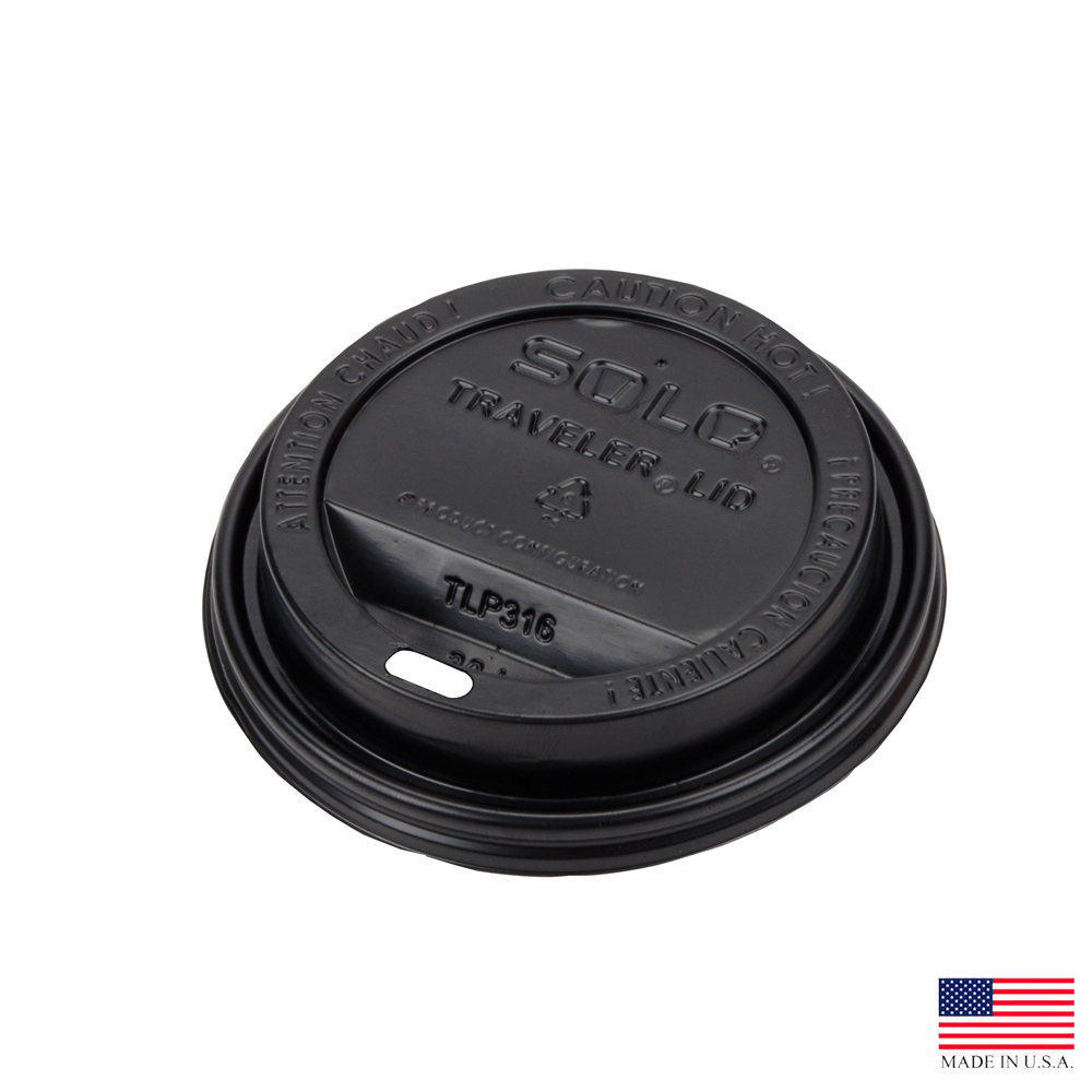 TLB316 Black 10-24 oz. Polystyrene Traveler Dome Lid with Sip Hole 10/100 cs