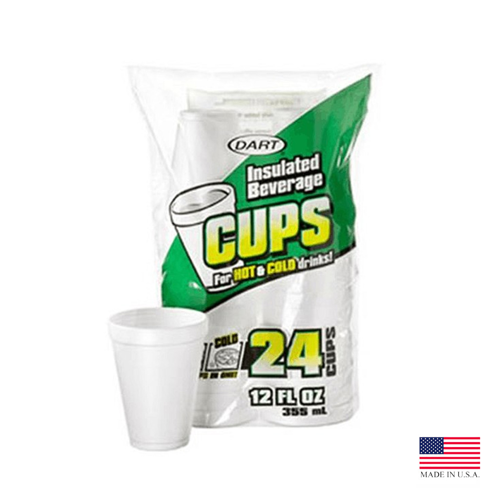12JP24 White 12 oz. Retail Foam Cups 12/24 cs