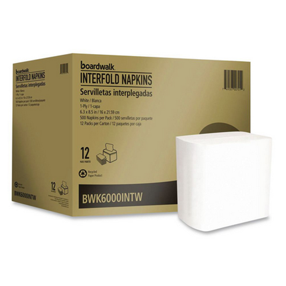 BWK6000INTW White 1 ply Interfold Napkin 12/500 cs