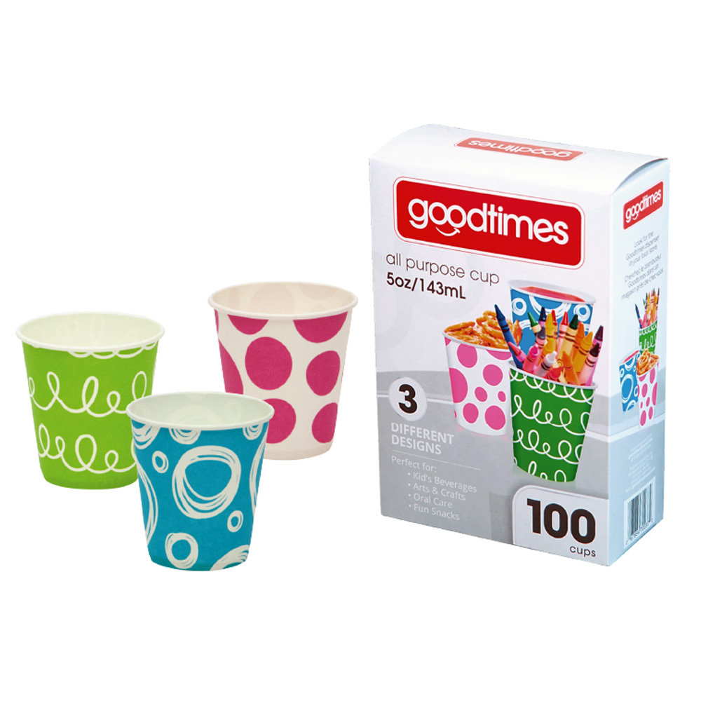 GT037 Printed  5 oz. Paper Cups - 3 Designs 100 Count 12/100 cs - GT037 5z PAPER CUP - 3 DESIGNS