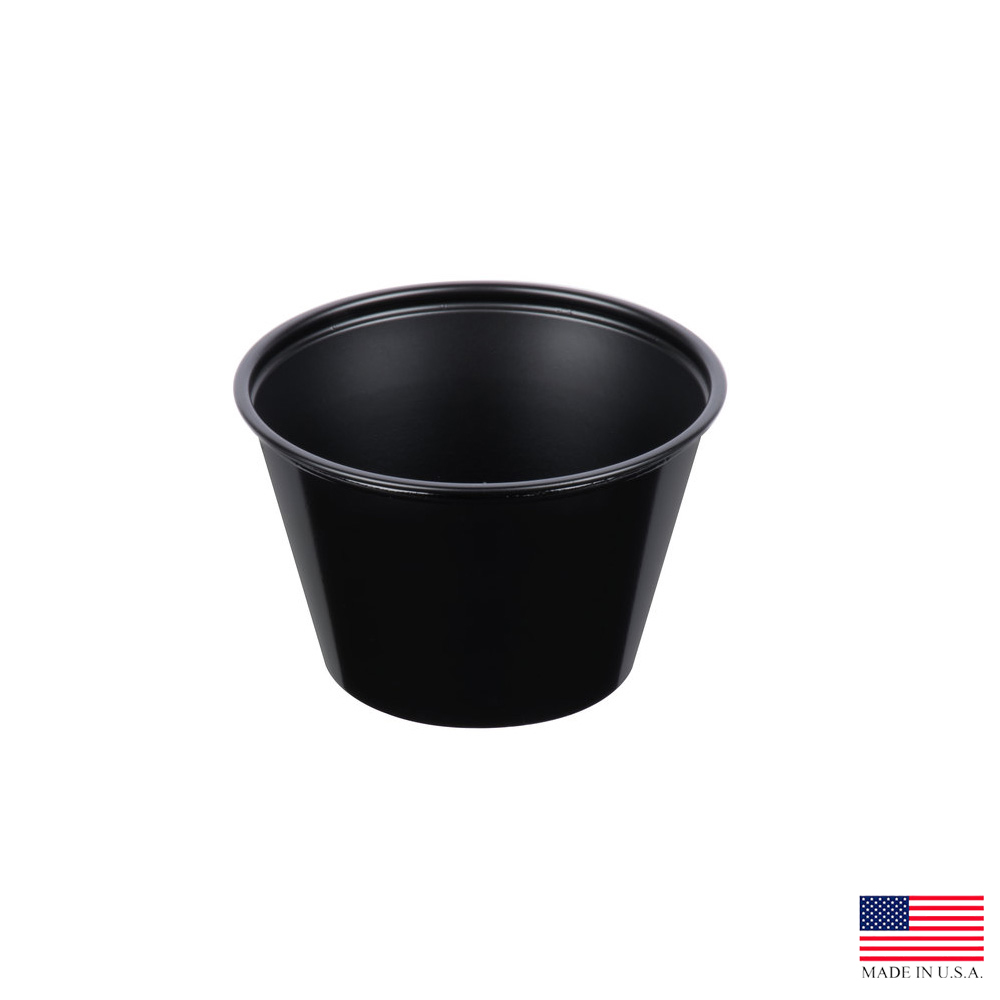 P400BLK Black 4 oz. Plastic Souffle Cup 10/250 cs - P400BLK 4z BLACK SOUFLEE