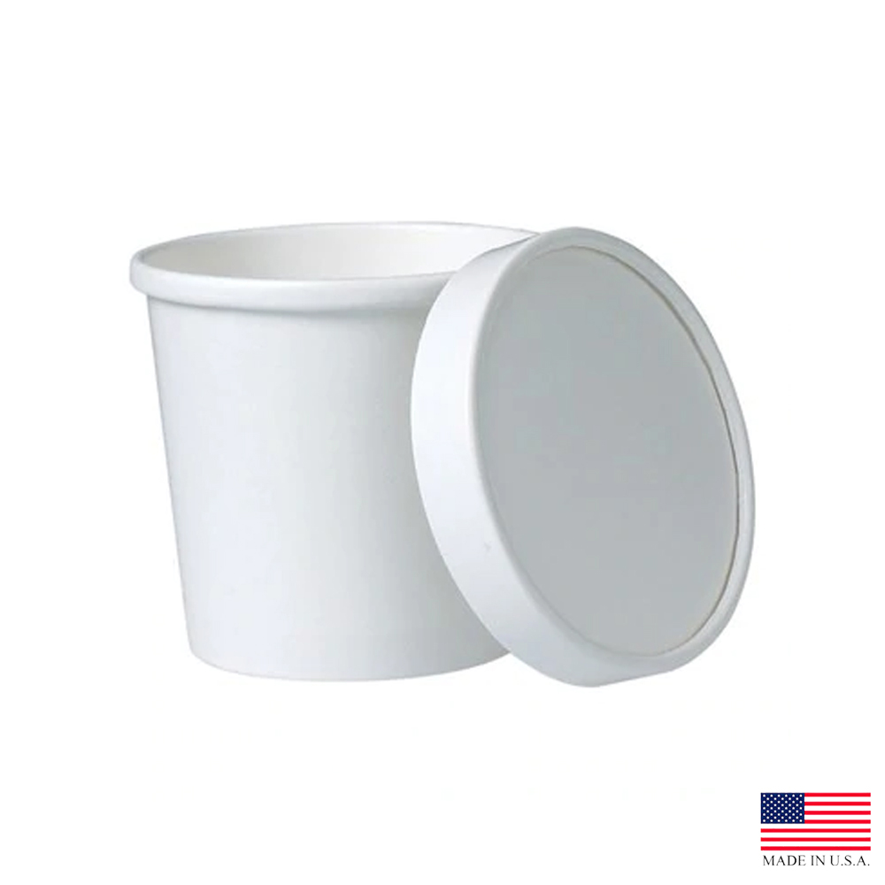 KHSB8A-2050 FlexStyle White 8 oz.  Poly Coated    Squat Paper Soup Container & Lid Combo 5/50 c - KHSB8A-2050 8z WHT SOUP CMBO