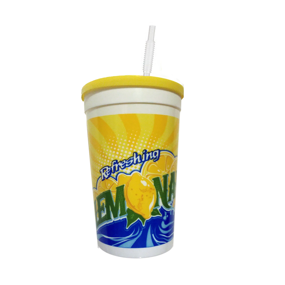 TR116TLEM Printed  16 oz. Plastic Lemonade Cup w/Straw & Lid Combo 500/cs - TR116TLEM 16z LMNADE CP/STR/LD