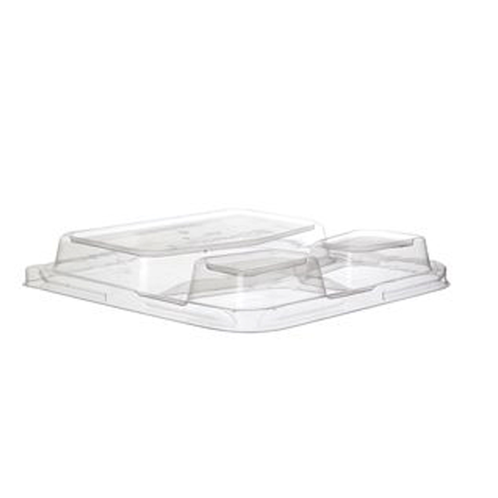 EP-SCS93LID WorldView Clear 9" 3 Compartment Square Compostable Lid 4/50 cs - EP-SCS93LID 9" 3CM WV CPOSTLID