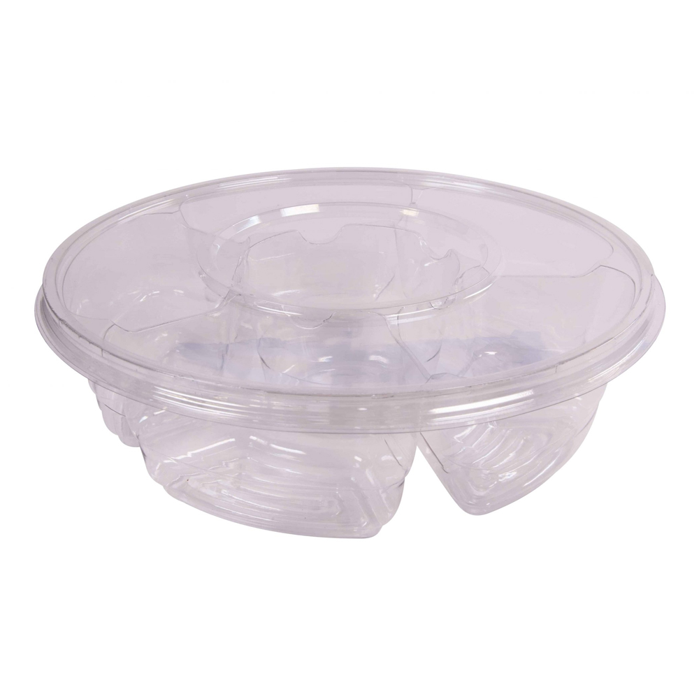 1205 Clear 12" 6 Compartment Plastic Deep Tray    with Flat Lid 50/cs