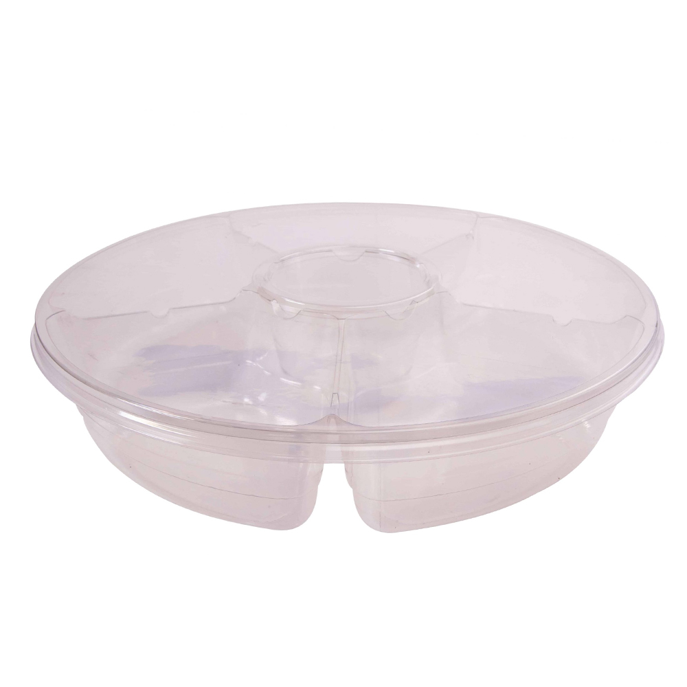 1605 Clear 16"x3.75" 6 Compartment Plastic Deep Lazy Susan Tray 25/cs