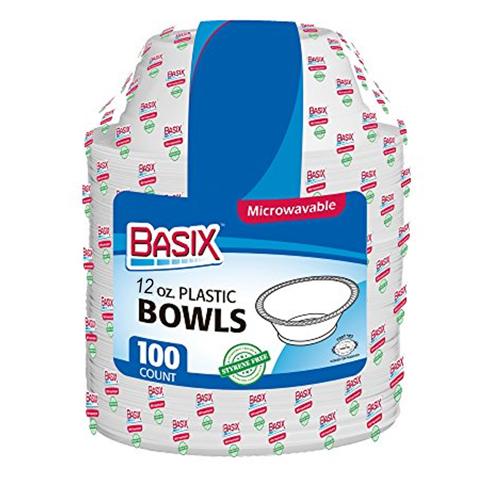 BXB121-100 Basix White 12 oz. Plastic Microwavable Bowl 8/100 cs