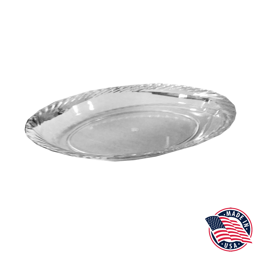 2414 Clear 16"x12" Oval Plastic Shallow Scalloped Bowl  12/cs