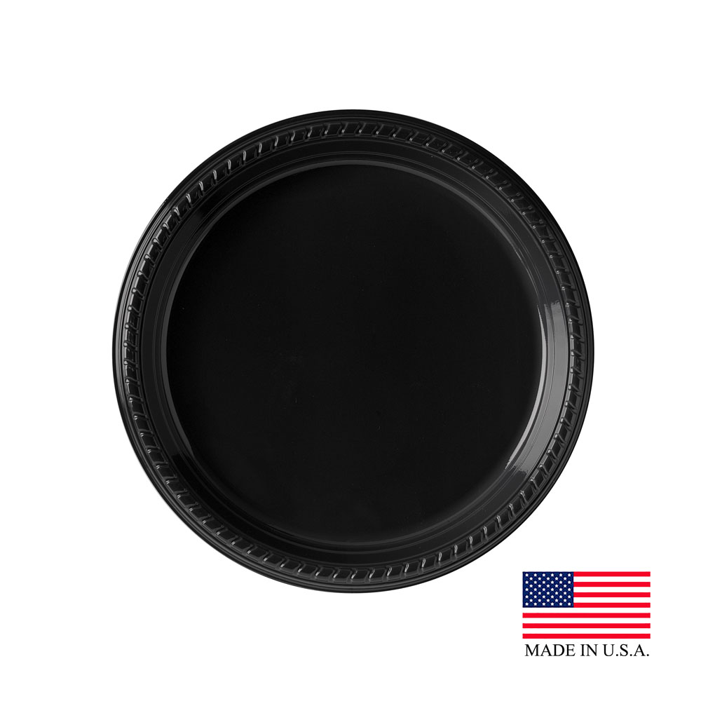 PS15E-0099 Black 10.25" Plastic Plate 20/25 cs