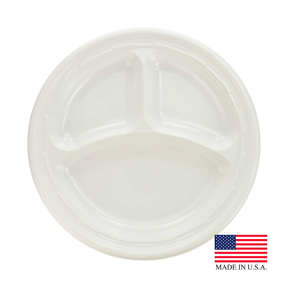 10CPWF Famous Service White 10.25" 3 Compartment Impact Plate 4/125 cs