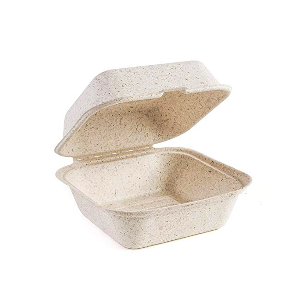 OV-B0O-06 Ovation Beige 6"x6"x3" Square Bagasse Hinged Container 4/100 cs