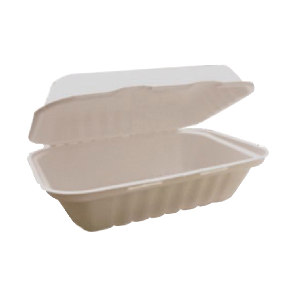 TW-BOO-003 Evolution White 9"x6"x3" Rectangular Bagasse Microwavable Hinged Container 4/75 cs
